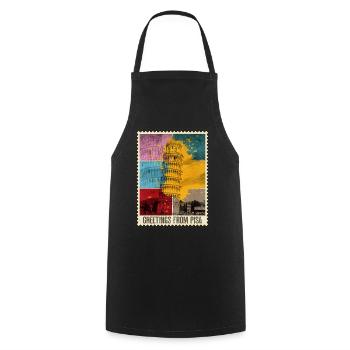 Pisa Italy City Skyline Tower Stamp Colorful - Cooking Apron - black - Front - AI Model Male 185 dark (185cm)