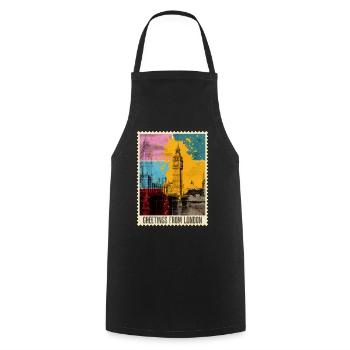 London England UK City Skyline Stamp Colorful - Cooking Apron - black - Front - AI Model Male 185 dark (185cm)