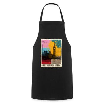 London England UK City Skyline Stamp Colorful - Cooking Apron - black - Front - AI Model Male 185 dark (185cm)