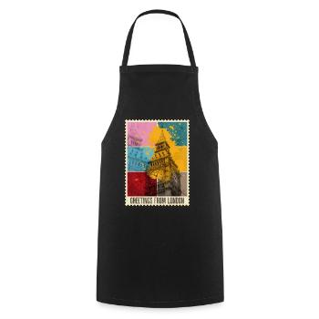 London England UK City Skyline Stamp Colorful - Cooking Apron - black - Front - AI Model Male 185 dark (185cm)