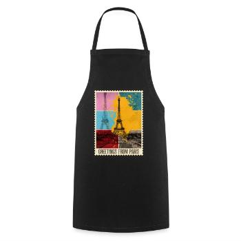 Paris France Ville Skyline Stamp Vacances - Tablier de cuisine - noir - Devant - AI Model Male 185 dark (185cm)