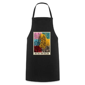 Barcelona Spanien Stadt Skyline Briefmarke Bunt - Kochschürze - Schwarz - Vorne - AI Model Male 185 dark (185cm)