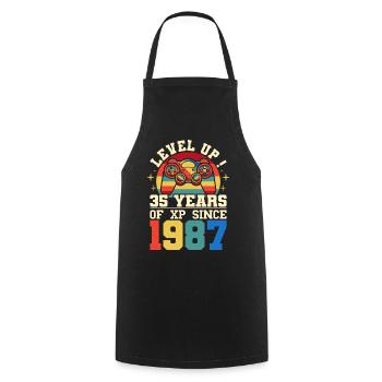 Level 35 1987 Birthday Gamer 35 years - Cooking Apron - black - Front - AI Model Male 185 dark (185cm)