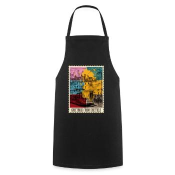 Sheffield England UK City Skyline Stamp Colorful - Cooking Apron - black - Front - AI Model Male 185 dark (185cm)