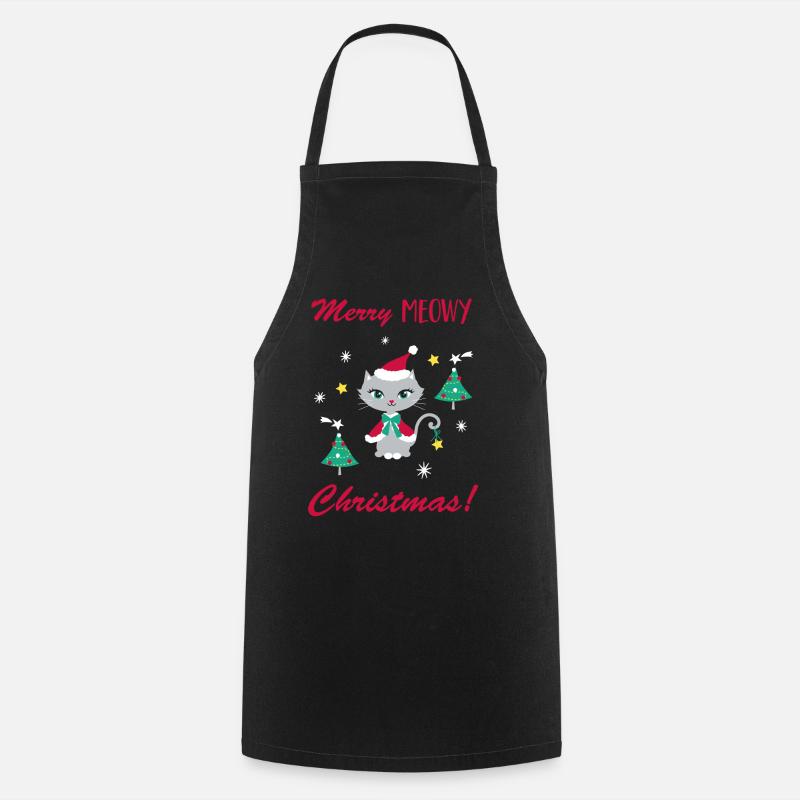 Purring Christmas Cat - Cooking Apron - black