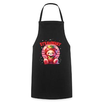 Petit ours kawaii japonais avec des fraises en costume - Tablier de cuisine - noir - Devant - AI Model Male 185 dark (185cm)