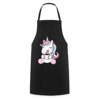 Licorne mignonne avec tasse à café - Dessin animé fantaisiste - Tablier de cuisine - noir - Devant - AI Model Male 185 dark (185cm)