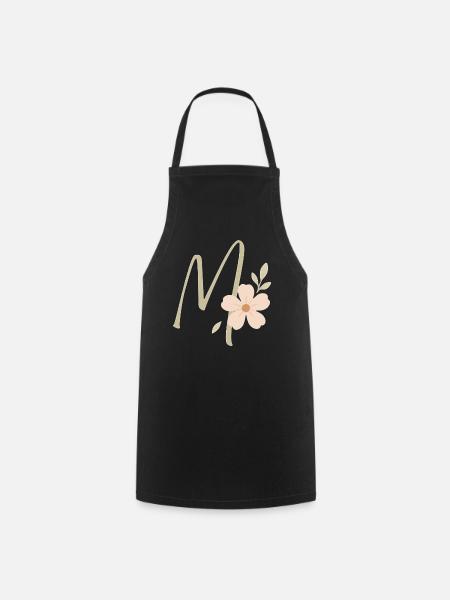 Pastellflorales M-Monogramm - Kochschürze - Schwarz