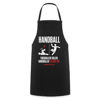 Schwalbenfreie Zone – Handball vs Fußball - Kochschürze - Schwarz - Vorne - AI Model Male 185 dark (185cm)
