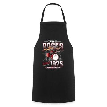 1975 Vintage Drums Drummer Anniversaire - Tablier de cuisine - noir - Devant - AI Model Male 185 dark (185cm)