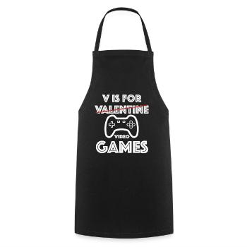 V is for Video Games | Game, funny sayings - Cooking Apron - black - Front - AI Model Male 185 dark (185cm)