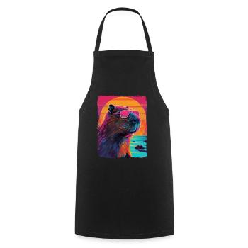 Retro 80er Jahre Neon Pink Lustig Cool Capybara Nagetier - Kochschürze - Schwarz - Vorne - AI Model Male 185 dark (185cm)