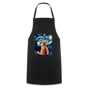 Orange Cat Animal Starry Night Painting Van Gogh - Cooking Apron - black - Front - AI Model Male 185 dark (185cm)