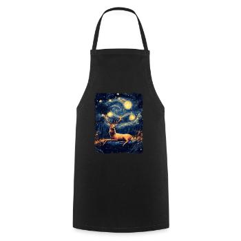 Cerf Animal Eli Nuit Étoilée Peinture Van Gogh - Tablier de cuisine - noir - Devant - AI Model Male 185 dark (185cm)