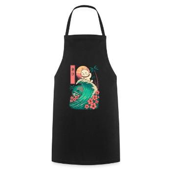 Cat Katze Animal Japanese Surfing Flower Sunset - Cooking Apron - black - Front - AI Model Male 185 dark (185cm)