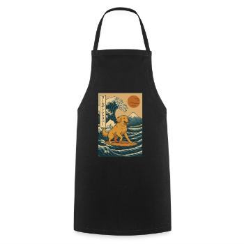 Golden Retriever Dog Surfing Wave Japanese Style - Cooking Apron - black - Front - AI Model Male 185 dark (185cm)