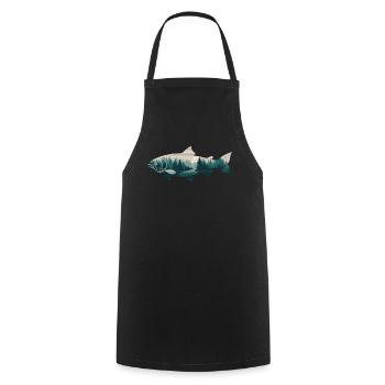 lachs fisch wald natur angeln bäume berg - Kochschürze - Schwarz - Vorne - AI Model Male 185 dark (185cm)