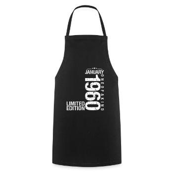 Janvier 1960 Janvier anniversaire January 1960 - Tablier de cuisine - noir - Devant - AI Model Male 185 dark (185cm)