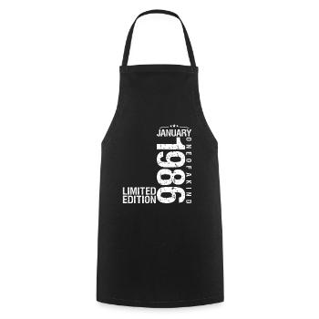 Janvier 1986 Janvier anniversaire January 1986 - Tablier de cuisine - noir - Devant - AI Model Male 185 dark (185cm)