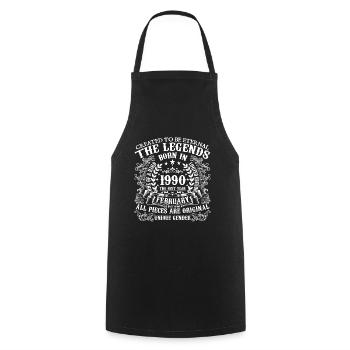 Février 1990 anniversaire 1990 Février année - Tablier de cuisine - noir - Devant - AI Model Male 185 dark (185cm)