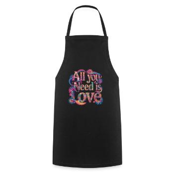 All You Need Is Love Hippie Flower Retro 60s 70s - Tablier de cuisine - noir - Devant - AI Model Male 185 dark (185cm)