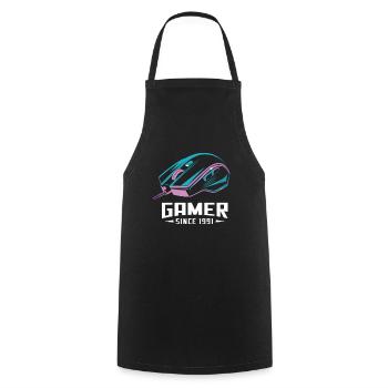 Gamer Since 1991 Geek Birthday Gift - Cooking Apron - black - Front - AI Model Male 185 dark (185cm)