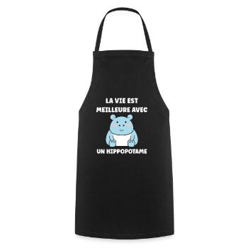 amour petit hippopotame - Tablier de cuisine - noir - Devant - AI Model Male 185 dark (185cm)