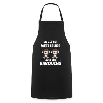 Humour petit singe babouin - Tablier de cuisine - noir - Devant - AI Model Male 185 dark (185cm)