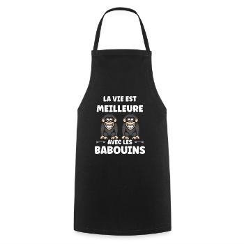 Humour petit singe babouin - Tablier de cuisine - noir - Devant - AI Model Male 185 dark (185cm)