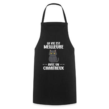 Humour chat chartreux - Tablier de cuisine - noir - Devant - AI Model Male 185 dark (185cm)