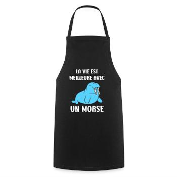 Animal humour Morse - Tablier de cuisine - noir - Devant - AI Model Male 185 dark (185cm)
