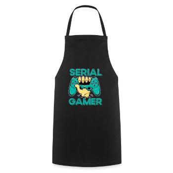 Serial Gamer Ado Geek Humour Jeux Vidéo - Tablier de cuisine - noir - Devant - AI Model Male 185 dark (185cm)
