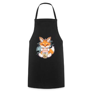 Cute Fox Boba Fox Bubble Tea Kawaii Japan - Cooking Apron - black - Front - AI Model Male 185 dark (185cm)