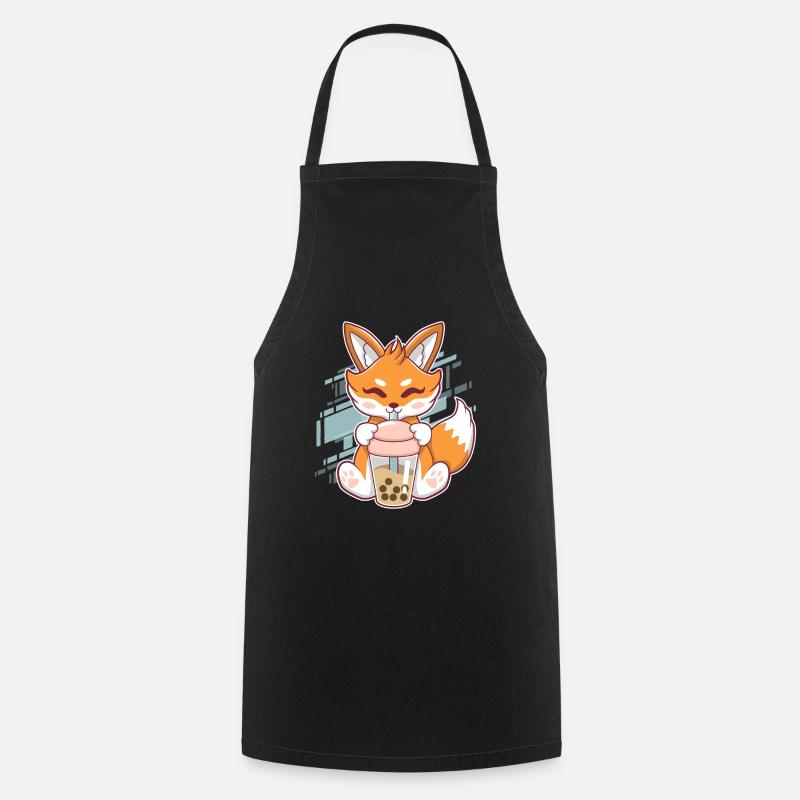 Renard Mignon Boba Fox Bubble Tea Kawaii Japon - Tablier de cuisine - noir