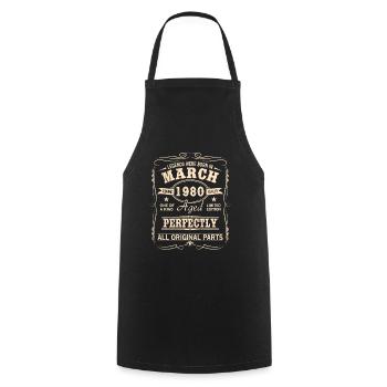 Millésime Mars 1980 Anniversaire - Tablier de cuisine - noir - Devant - AI Model Male 185 dark (185cm)
