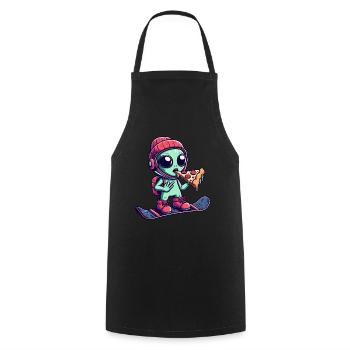 Cool Alien Ride Snowboard Et Mange De La Pizza - Tablier de cuisine - noir - Devant - AI Model Male 185 dark (185cm)