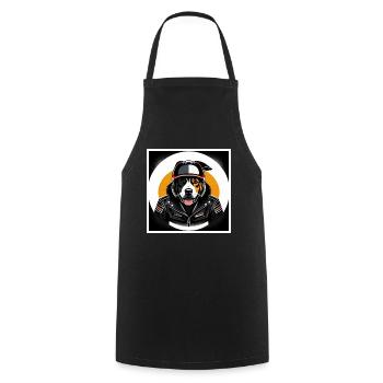 Dog has a motorcycle jacket on - Cooking Apron - black - Front - AI Model Male 185 dark (185cm)