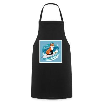 Fox on the surfboard in the sea - Cooking Apron - black - Front - AI Model Male 185 dark (185cm)