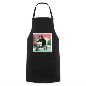 Cat riding scooter on the street - Cooking Apron - black - Front - AI Model Male 185 dark (185cm)