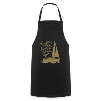 Voile, Voilier, Étoiles, Télescope - Tablier de cuisine - noir - Devant - AI Model Male 185 dark (185cm)
