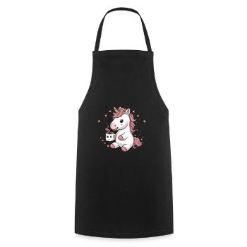 Kawaii unicorn drinking cocoa - Cooking Apron - black - Front - AI Model Male 185 dark (185cm)