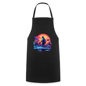 Angler Sunset Neon Style - Cooking Apron - black - Front - AI Model Male 185 dark (185cm)
