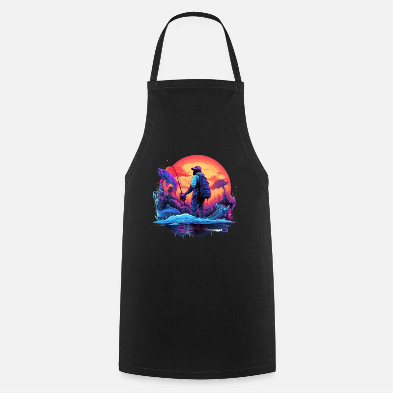 Angler Sunset Neon Style - Cooking Apron - black