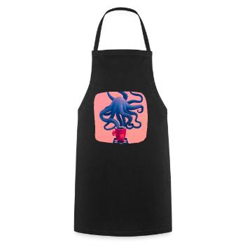 Blue octopus with coffee - Cooking Apron - black - Front - AI Model Male 185 dark (185cm)
