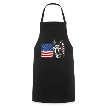 Siberian Husky America Flag Dog Dogs Wilsigns - Cooking Apron - black - Front - AI Model Male 185 dark (185cm)