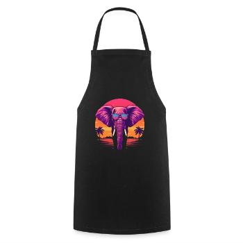 Synthwave Elephant Sunset - Tablier de cuisine - noir - Devant - AI Model Male 185 dark (185cm)