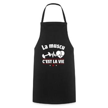la muscu c est la vie,musculation,musclé - Tablier de cuisine - noir - Devant - AI Model Male 185 dark (185cm)