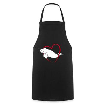 Le dugong nage à travers le cœur rouge - Tablier de cuisine - noir - Devant - AI Model Male 185 dark (185cm)