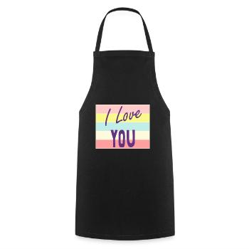 SAINT VALENTIN. EVJF. JE T'AIME. I LOVE YOU. AMOUR - Tablier de cuisine - noir - Devant - AI Model Male 185 dark (185cm)