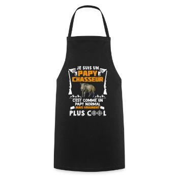 Papy chasseur cool Chasse Sanglier - Tablier de cuisine - noir - Devant - AI Model Male 185 dark (185cm)